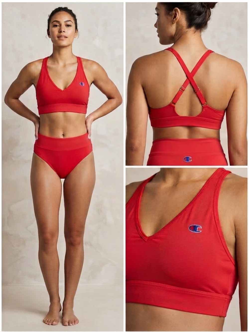 NWT Champion Red Athletic Bikini Set Size S Sport Crop Top & High Waist Bottom